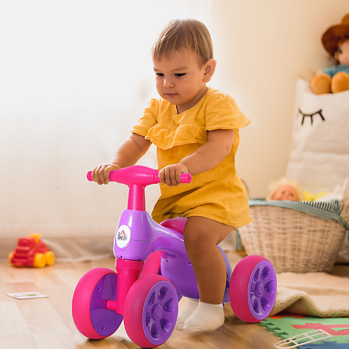 Baby Balance Bike Toddler Safe Training 4 Wheels Storage Bin Violet