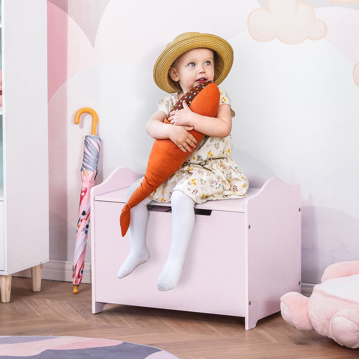 40x60cm Kids Storage Box Toy Organiser for Child 3 Yrs+ Bedroom Pink