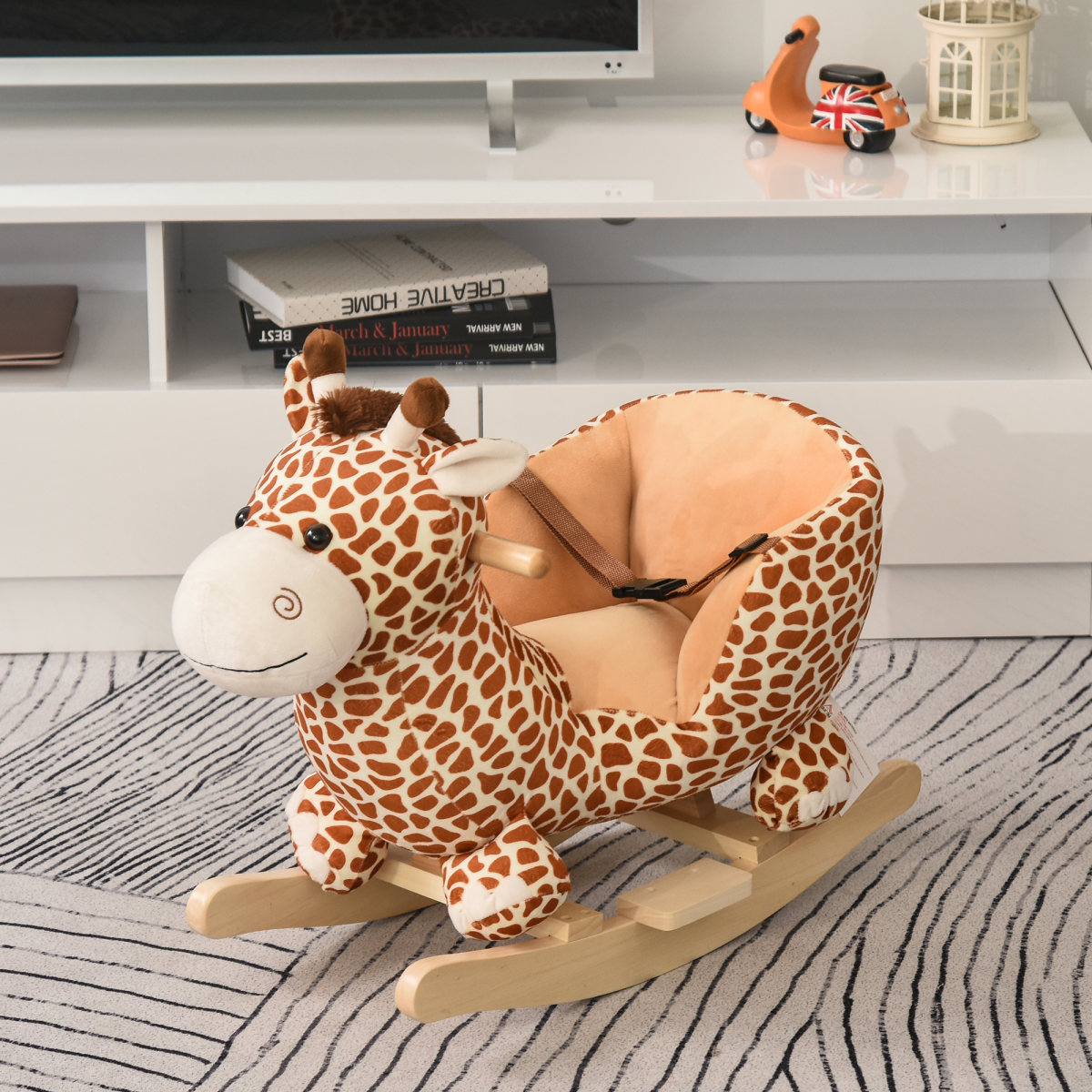 Plush Giraffe Rocking Horse with 32 Songs & Safety Belt – Fun for Kids!