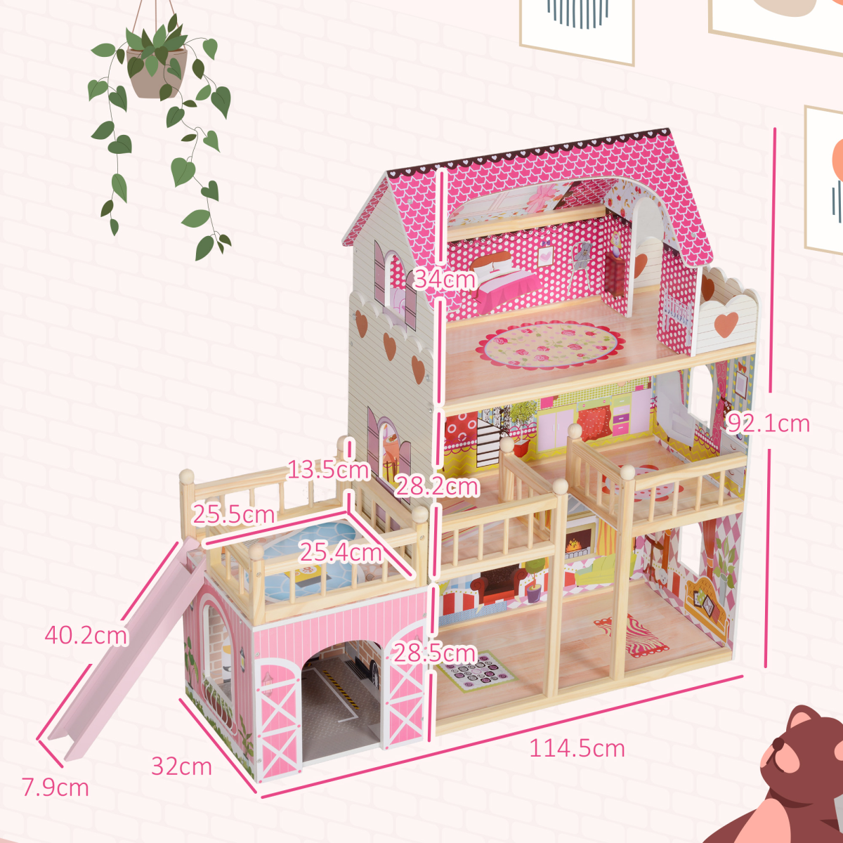 Dolls House with 13 Pieces Wooden Furniture and Accessories