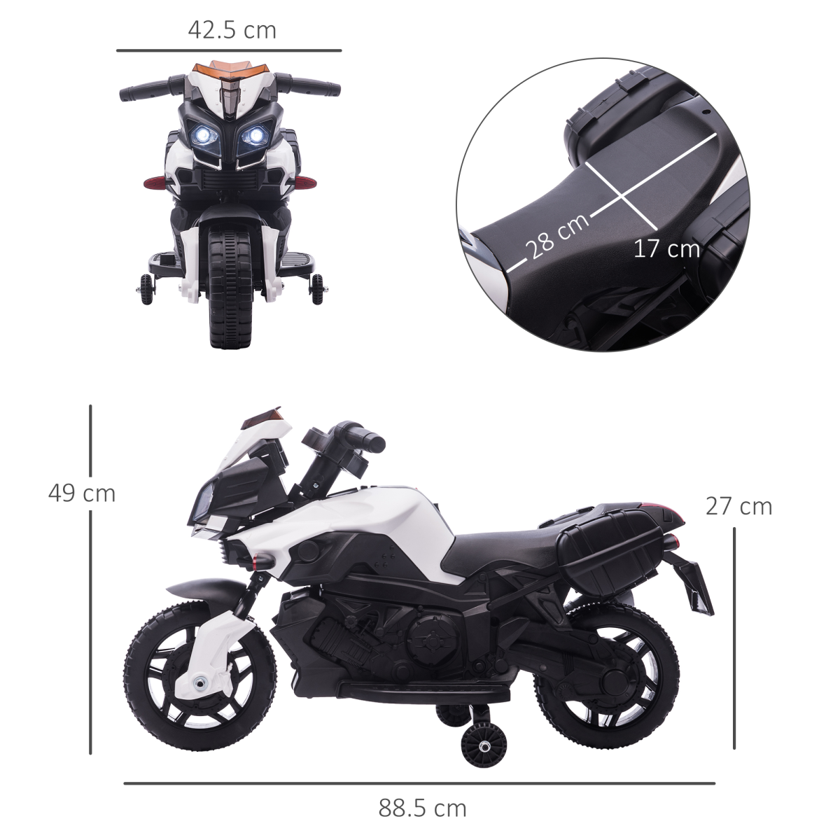 Kids 6V Electric Motorcycle Ride-On Toy Battery 18 - 48 months White