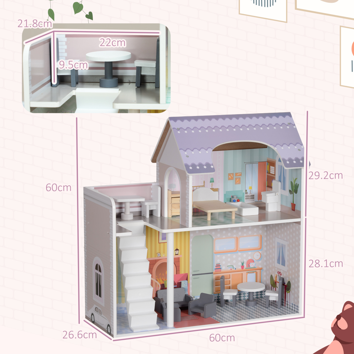 Dolls House with 13 Pieces Furniture & Accessories