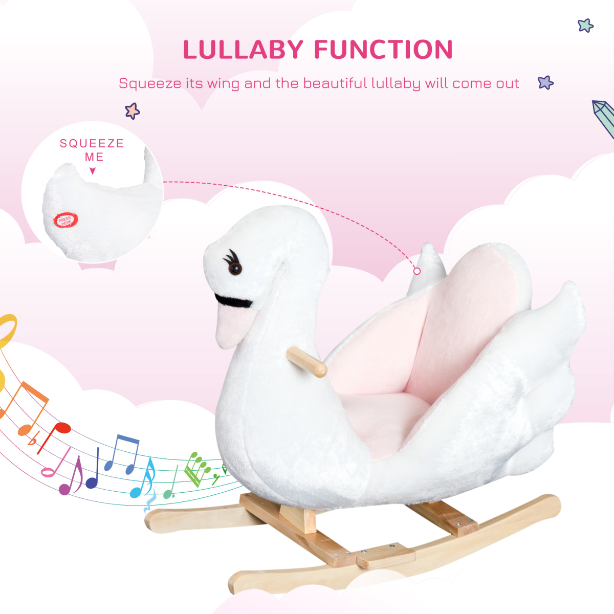 Kids Rocking Horse Ride On Swan Toy w/ Music Safety Seat for Toddler