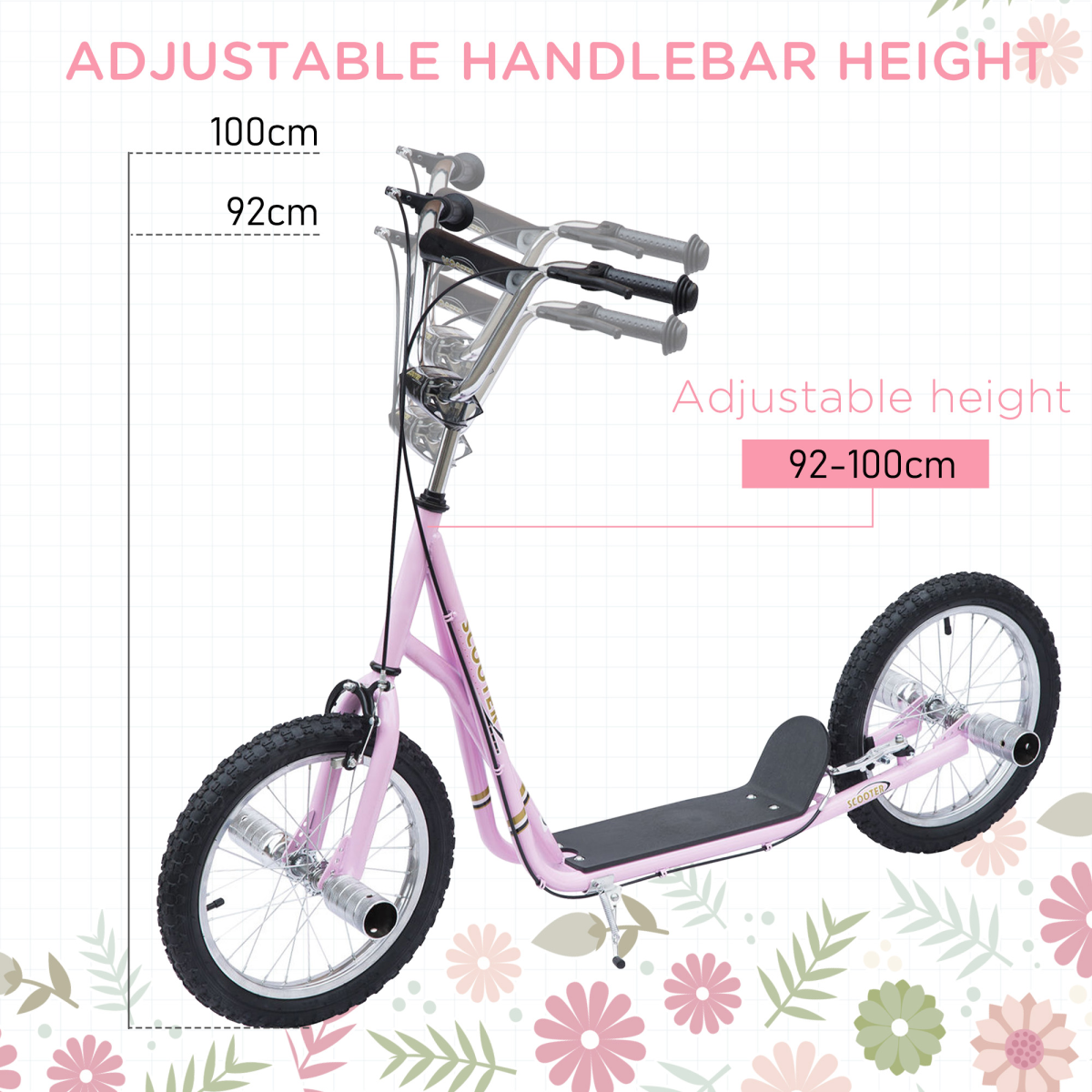 Adjustable Pink Stunt Scooter for Kids, 16" Wheels - Fun & Safe Rides!