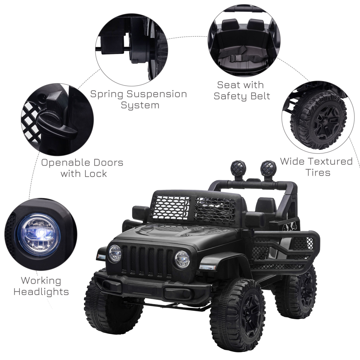 FunMax 12V Kids Electric Off-Road Ride-On Truck with Remote Control – Black