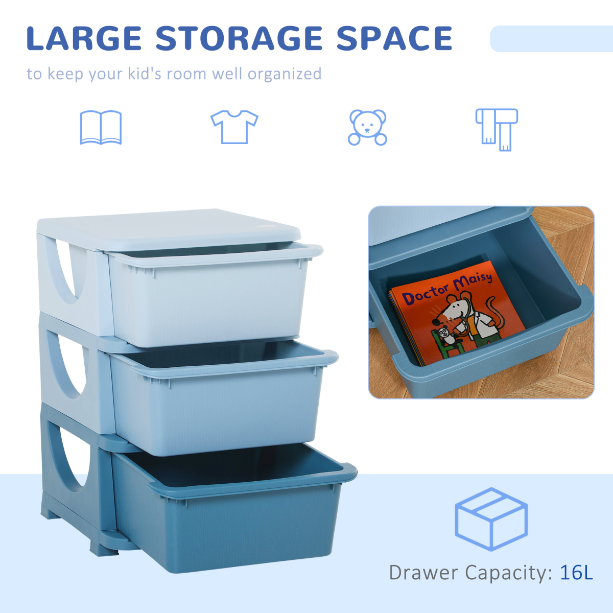 Colorful 3-Tier Kids Storage Tower - Safe, Stable & Versatile Drawer Unit