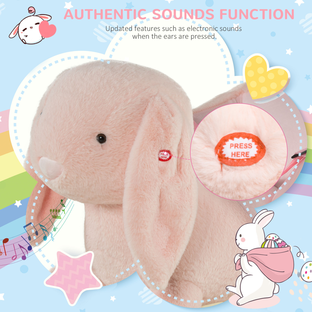 Cute Kids Ride-On Rocking Rabbit Sound Handlebars Seat Belt Plush Body