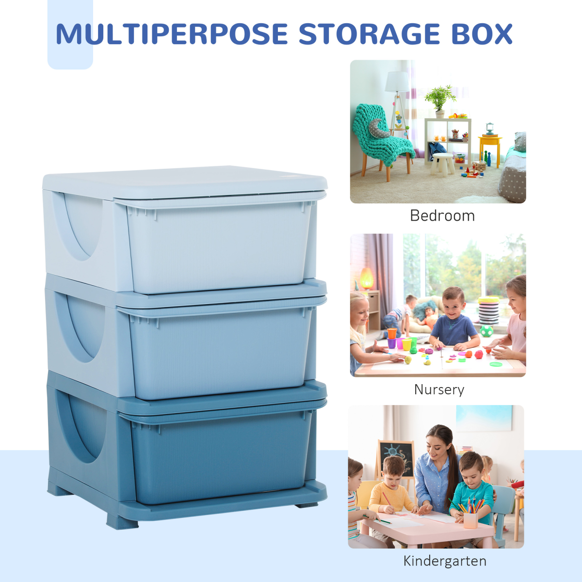 Colorful 3-Tier Kids Storage Tower - Safe, Stable & Versatile Drawer Unit