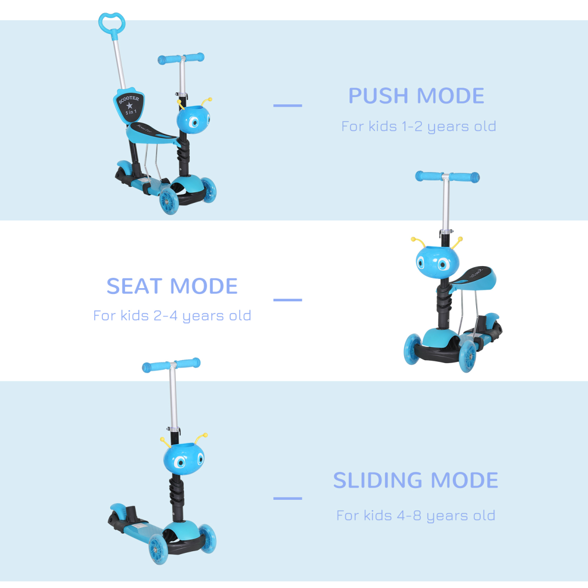 HOMCOM 5-in-1 Kids Kick Scooter: Adjustable, Removable Seat & Fun Basket!