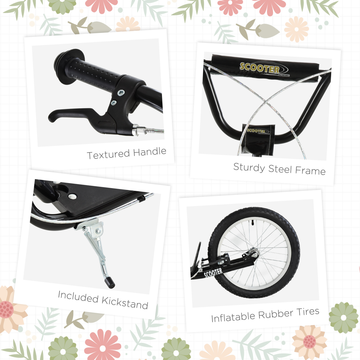 Adjustable Kids Kick Scooter with Inflatable Wheels - Smooth Ride in Black!