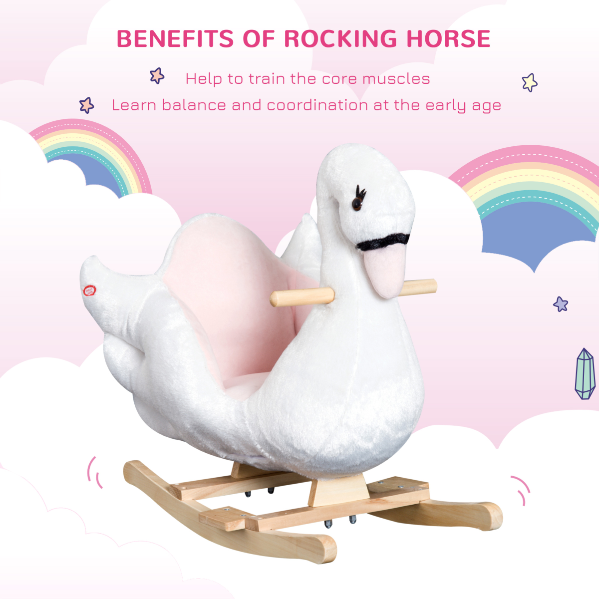 Kids Rocking Horse Ride On Swan Toy w/ Music Safety Seat for Toddler