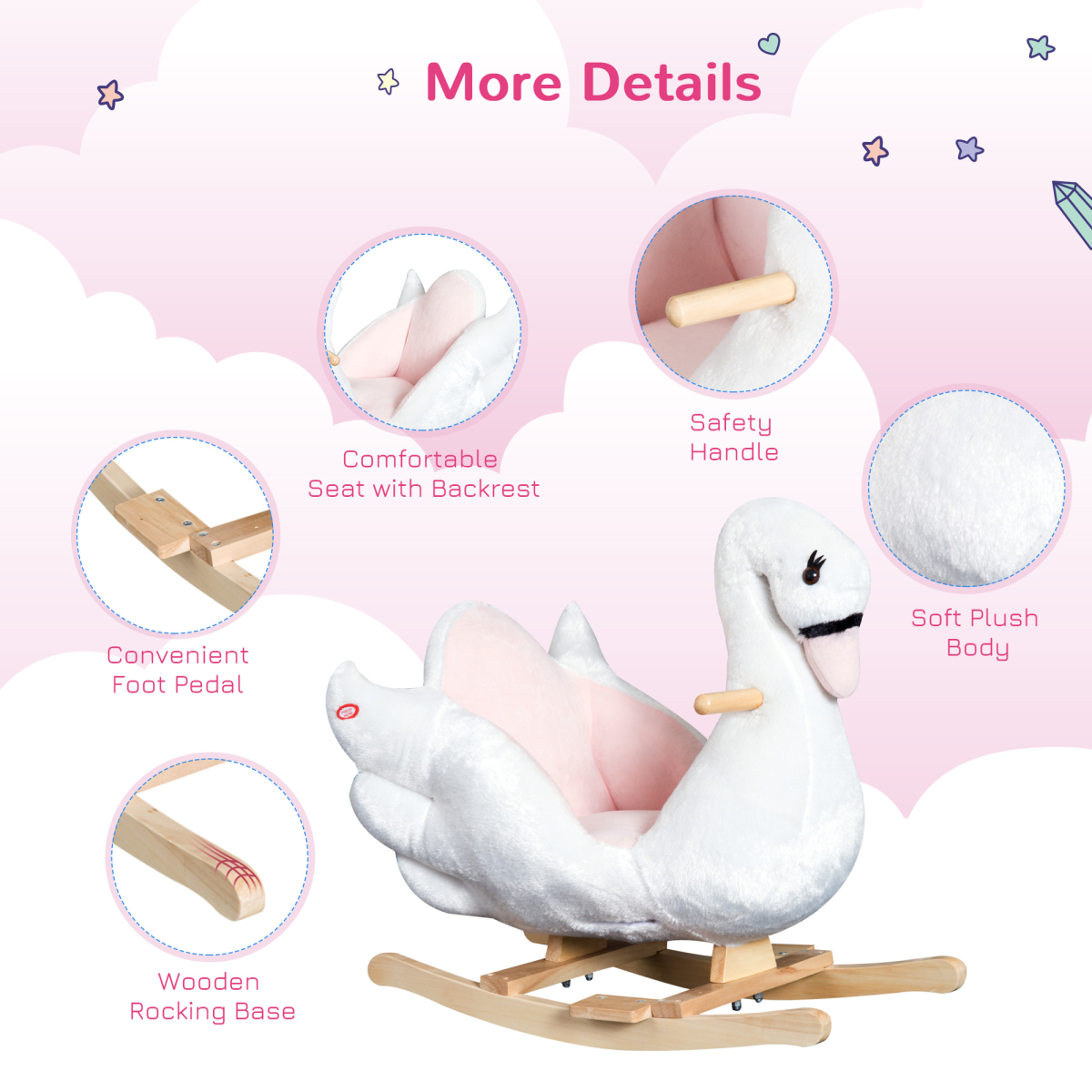 Kids Rocking Horse Ride On Swan Toy w/ Music Safety Seat for Toddler