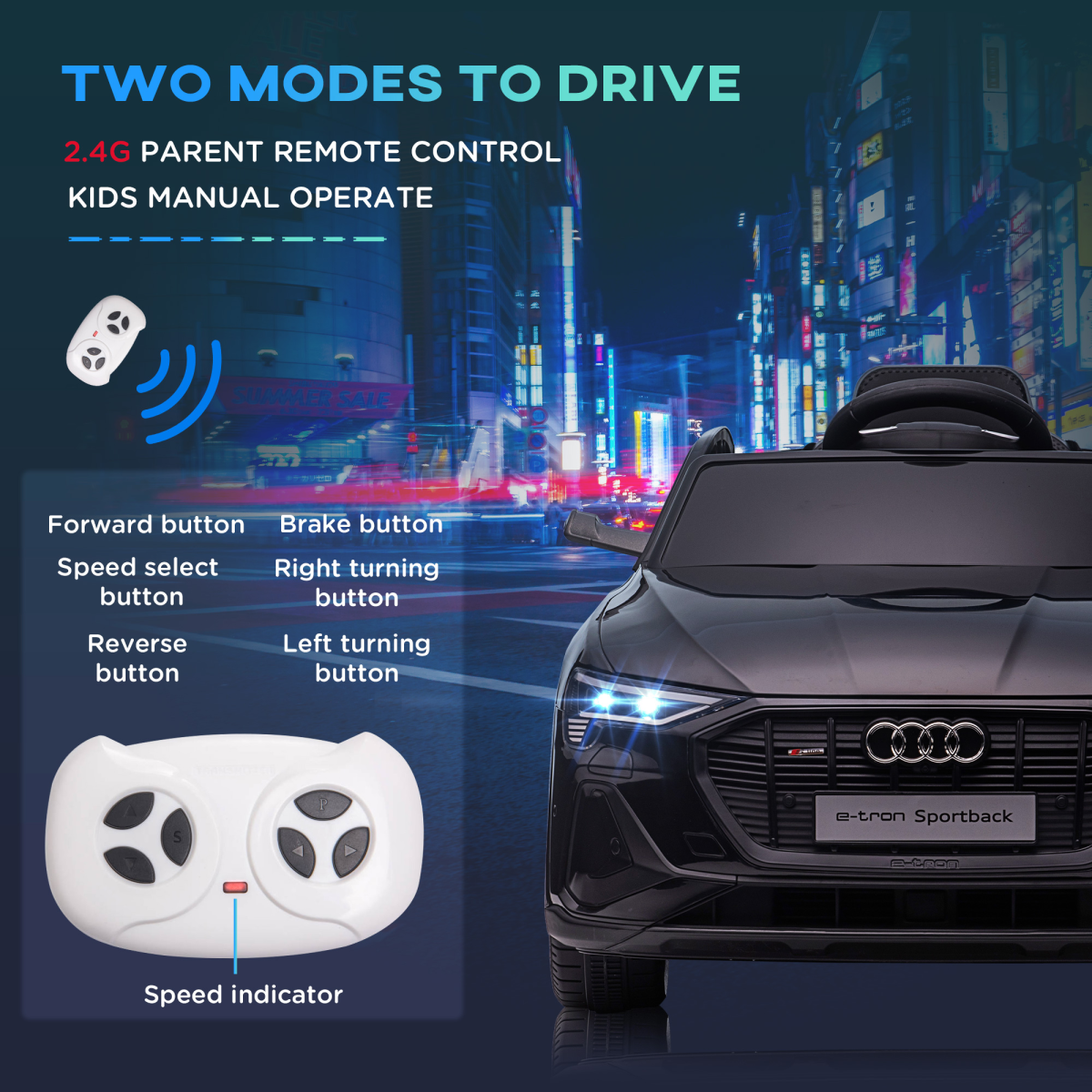 Licensed Audi E-tron 12V Kids Ride-On Car with Remote, Lights & Music - Black