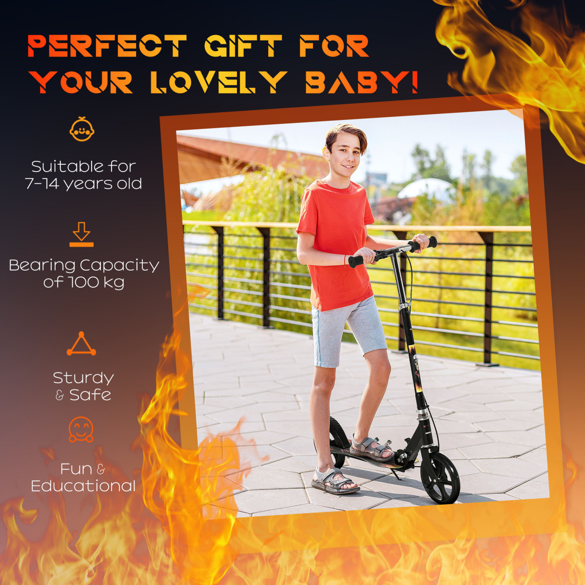 Adjustable Height Foldable Kick Scooter for Kids - Big Wheels & Safe Brake!
