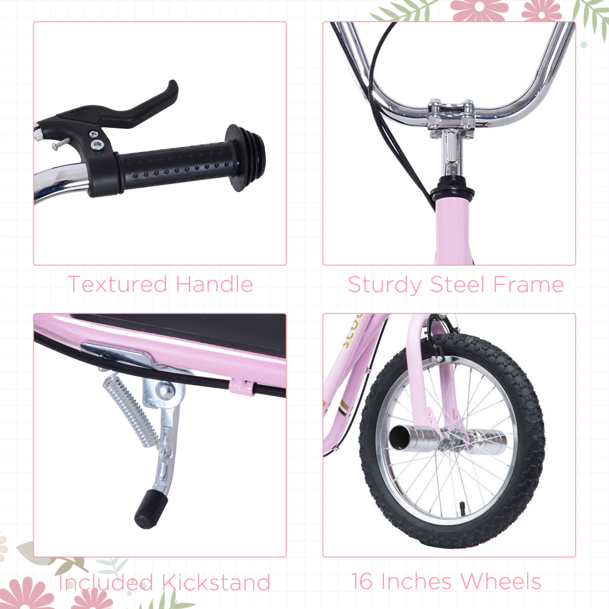 Adjustable Pink Stunt Scooter for Kids, 16" Wheels - Fun & Safe Rides!