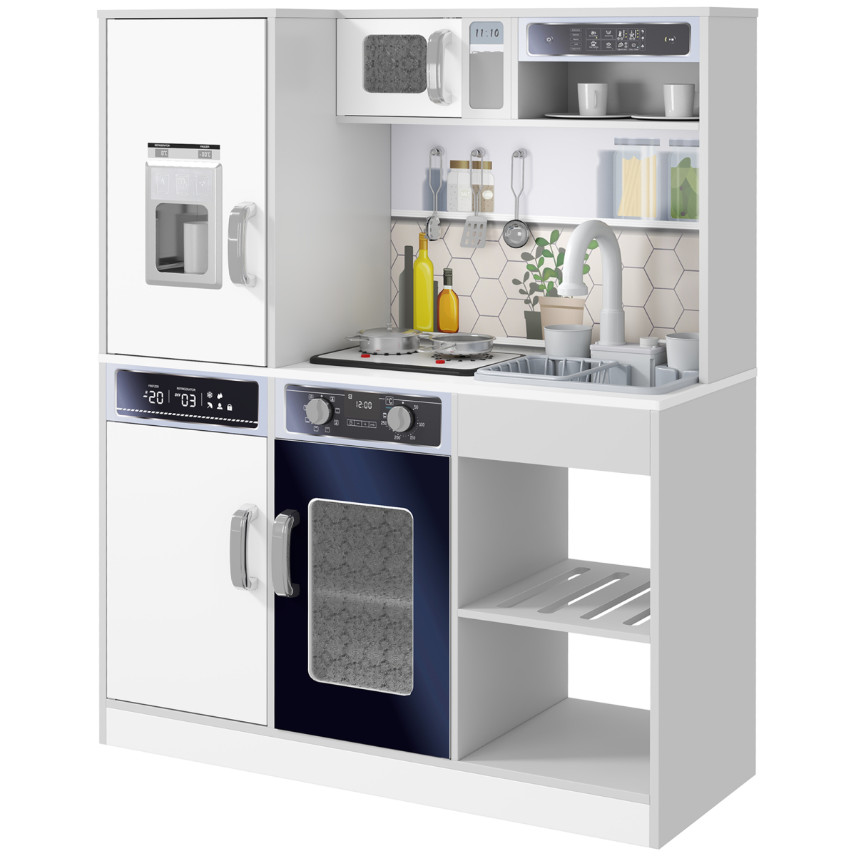 Play Kitchen, Pretend Toy Kitchen w/ Sounds Lights, Microwave