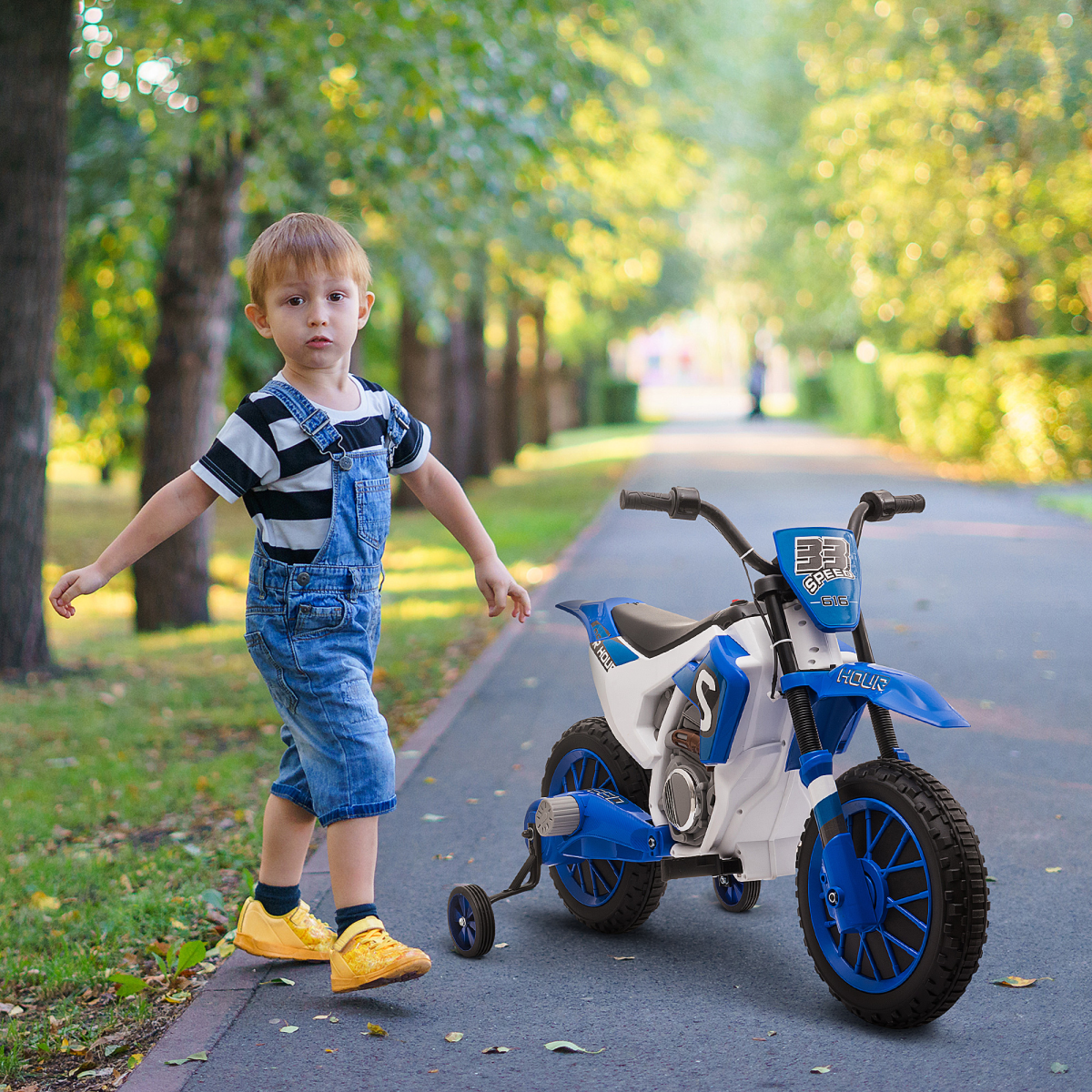 Kids 12V Electric Motorbike with Training Wheels - Safe & Fun Ride-On in Blue!