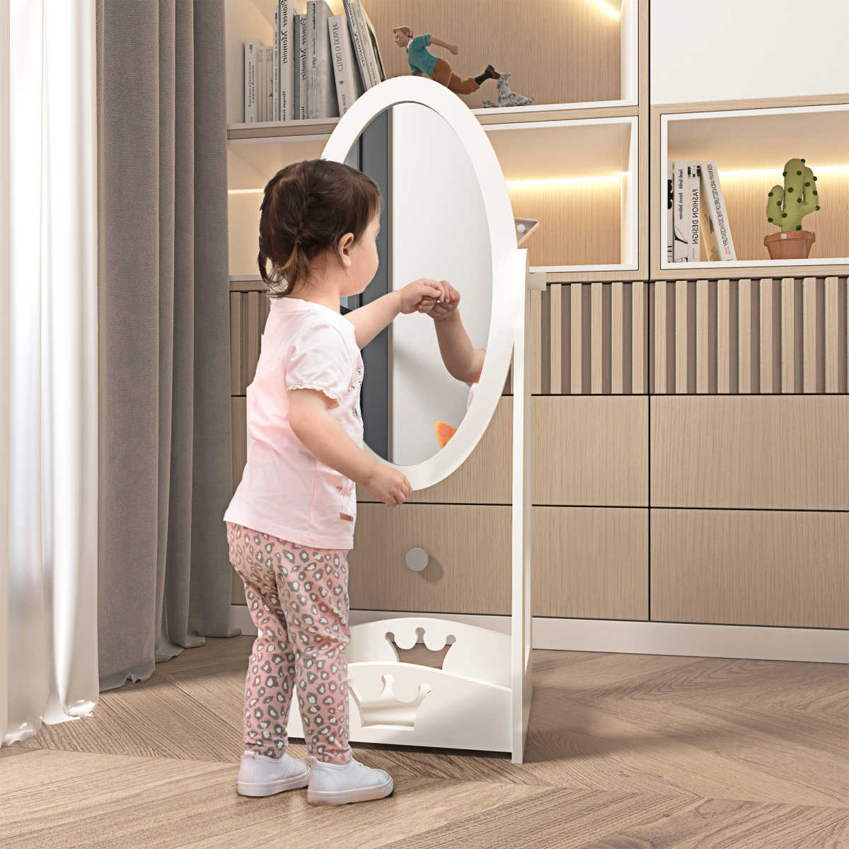 Free Standing Dressing Mirror Kids with Storage For 3- 8 Years Old