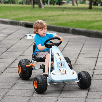 Child's Pedal Go Kart Manual Car Brake Gears Steering Wheel Seat Blue