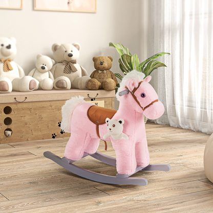 Kids Plush Ride-On Rocking Horse with Plush Toy Sound Handle Grip