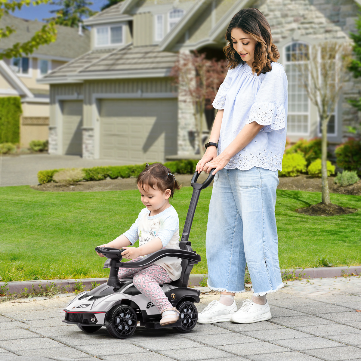 Lamborghini Essenza SCV12 2-in-1 Baby Ride-On & Push Car - White Adventure!