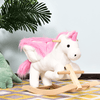 Kids Wooden Ride On Unicorn Rocking Horse Plush Toy Soft Seat Pink