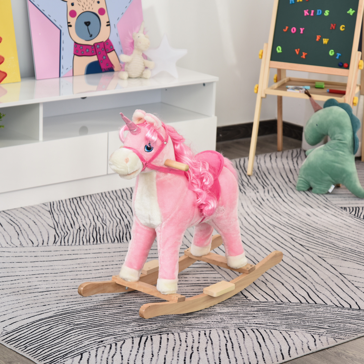 Kids Rocking Unicorn Ride-On Horse Moving Mouth Tail Sounds 36-72 Mnths