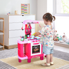 38-Piece Children's Kitchen Play Set Realistic Sounds Lights Food Pink