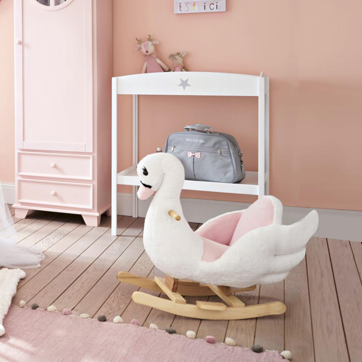 Kids Rocking Horse Ride On Swan Toy w/ Music Safety Seat for Toddler