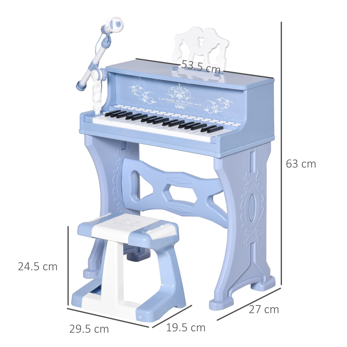 HOMCOM 37-Key Kids Piano Set with Microphone & Stool - Fun Educational Music Toy