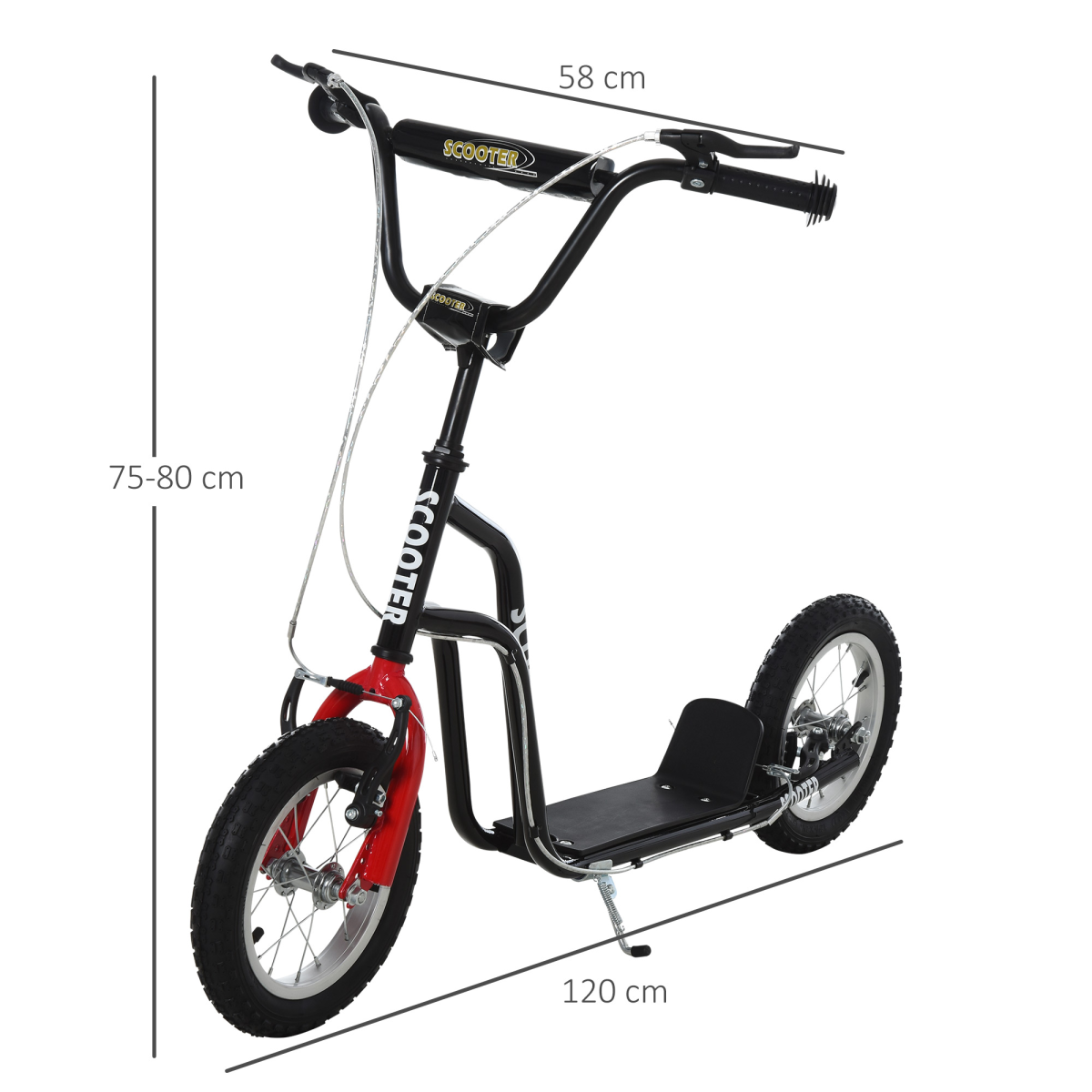 HOMCOM Adjustable Kids Kick Scooter with Inflatable Wheels - Black Style!
