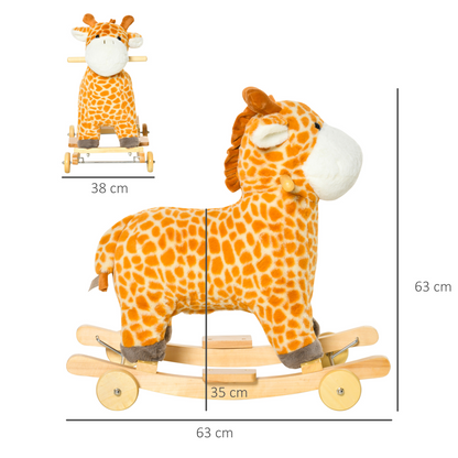 2-IN-1 Kids Plush Ride-On Rocking Gliding Horse Giraffe-shaped Yellow HOMCOM