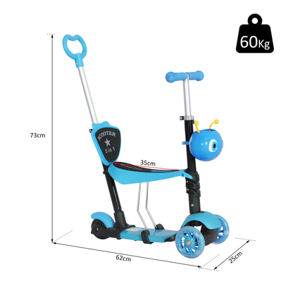 HOMCOM 5-in-1 Kids Kick Scooter: Adjustable, Removable Seat & Fun Basket!