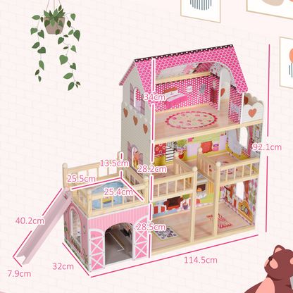 Dolls House with 13 Pieces Wooden Furniture and Accessories