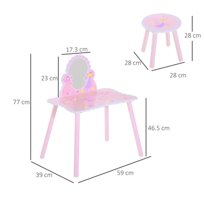 Enchanting Pink Kids Dressing Table Play Set with Stool & Mirror