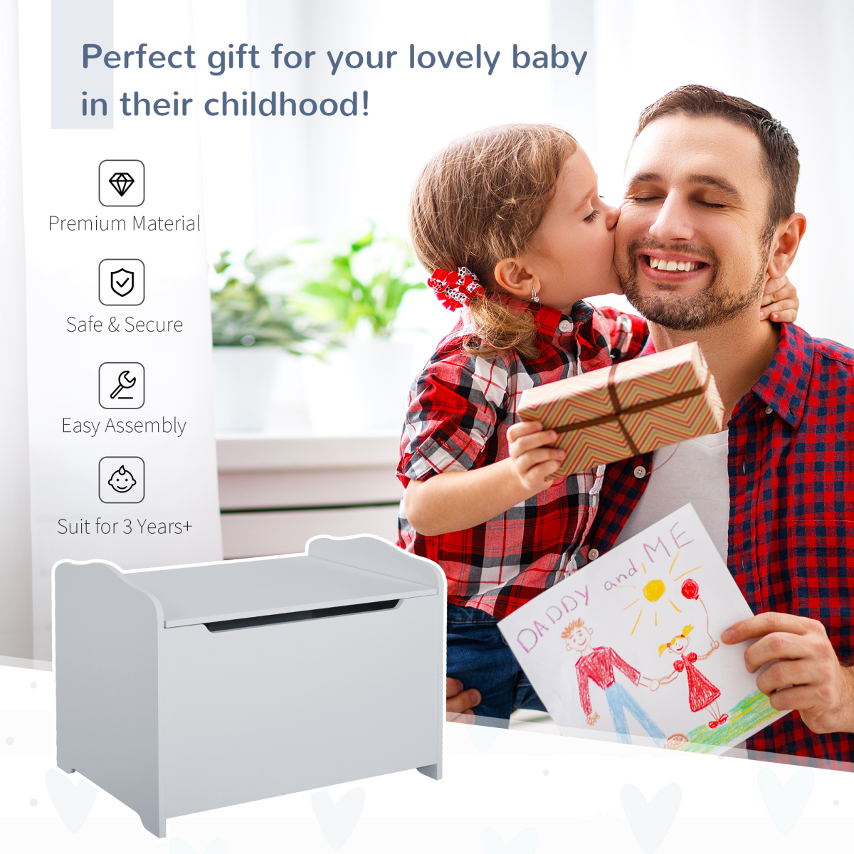 Charming Grey 40x60cm Kids Toy Storage Box - Safe, Sturdy & Stylish Organizer!