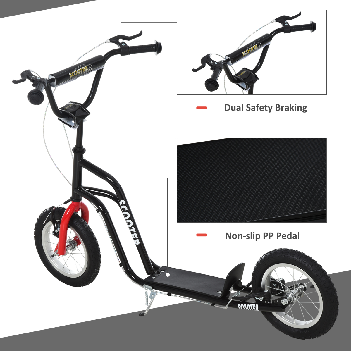 HOMCOM Adjustable Kids Kick Scooter with Inflatable Wheels - Black Style!
