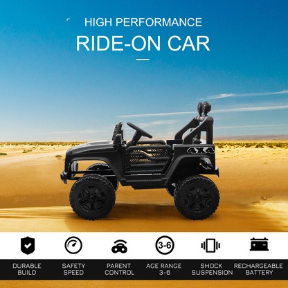FunMax 12V Kids Electric Off-Road Ride-On Truck with Remote Control – Black