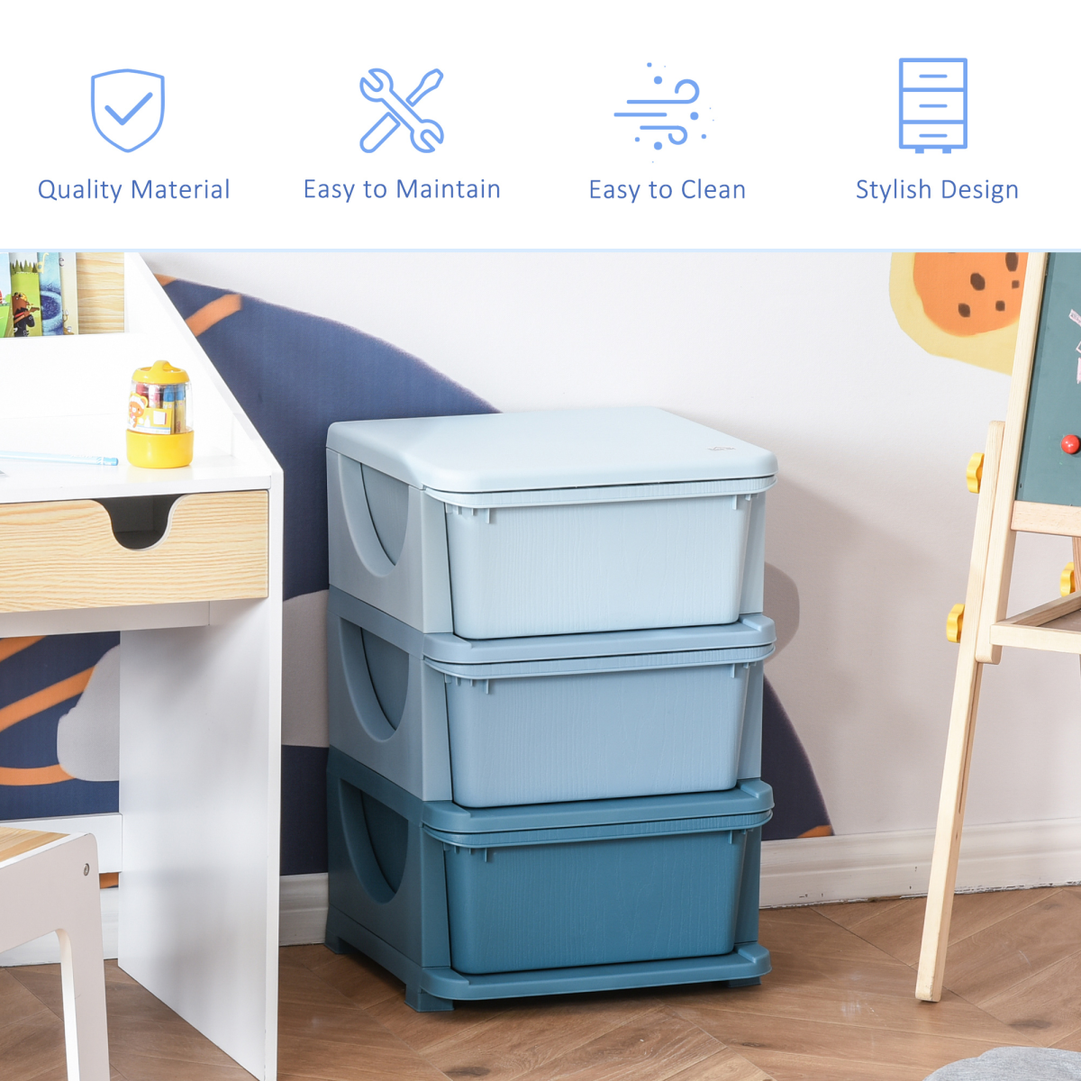 Colorful 3-Tier Kids Storage Tower - Safe, Stable & Versatile Drawer Unit