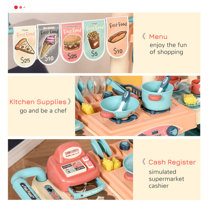 Deluxe 50-Piece Kids Kitchen Play Set with Interactive Trolley & Accessories!