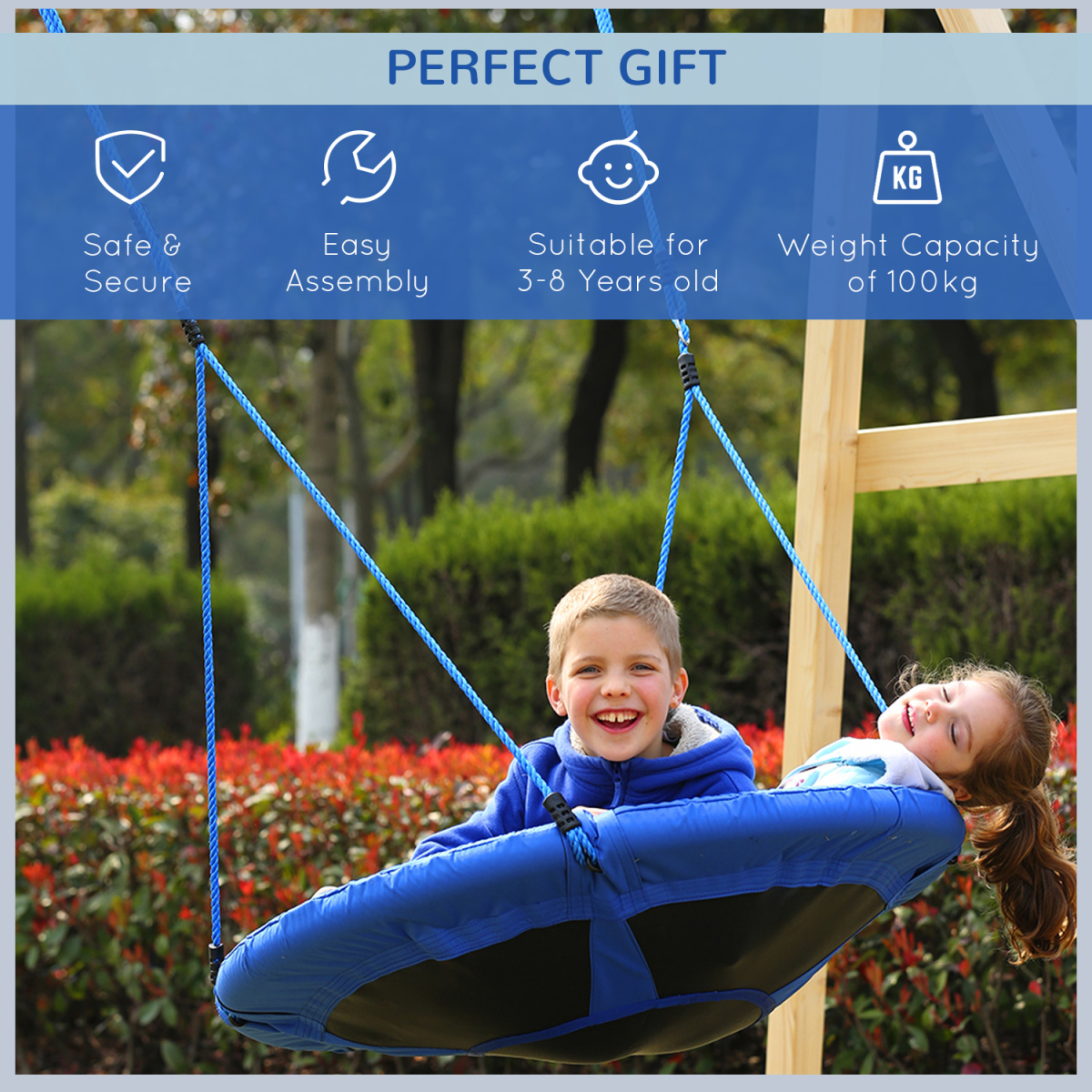 Round Swing Kids Game Spin Rope Playground Steel 100cm Playroom