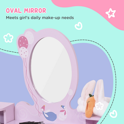 Kids Dressing Table and Stool Set Make Up Desk with Storage (Pink)