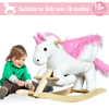 Kids Wooden Ride On Unicorn Rocking Horse Plush Toy Soft Seat Pink