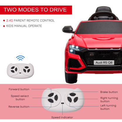Audi RS Q8 6V Kids Electric Ride-On Car w/ Remote Control - Red Adventure!