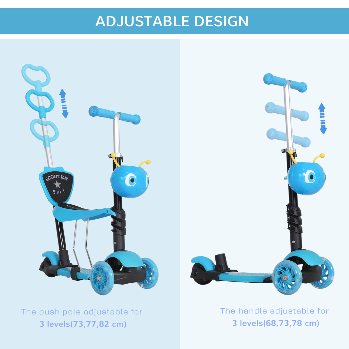 HOMCOM 5-in-1 Kids Kick Scooter: Adjustable, Removable Seat & Fun Basket!