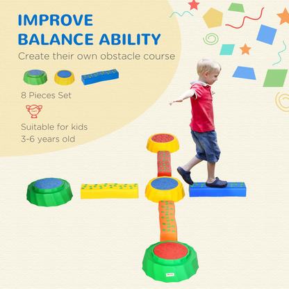Eight-Piece Kids Stepping Stones Non-Slip Surface & Bottom, for Kids Outsunny