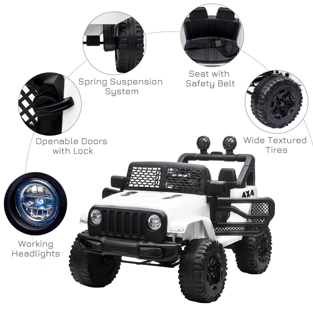 12V Kids Electric Ride On Car Truck Off-road Toy Remote Control White