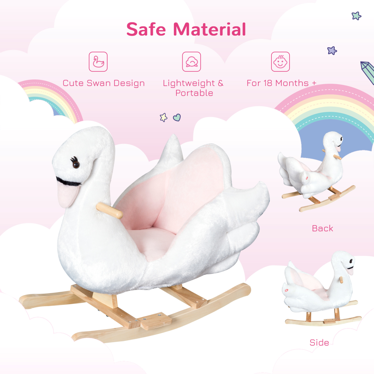 Kids Rocking Horse Ride On Swan Toy w/ Music Safety Seat for Toddler