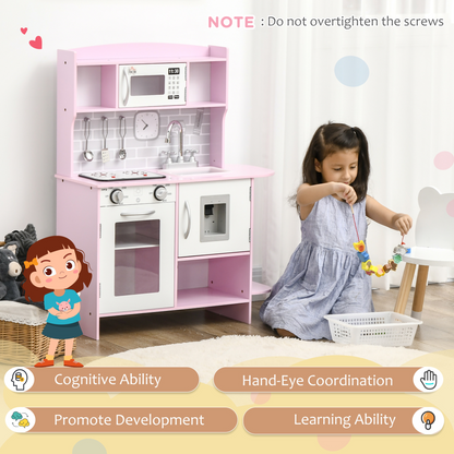 Kitchen Set for Kids W/ Lights Sounds, Microwave, Sink, for Aged 3-6 HOMCOM