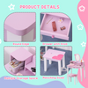 Kids Dressing Table and Stool Set Make Up Desk with Storage (Pink)